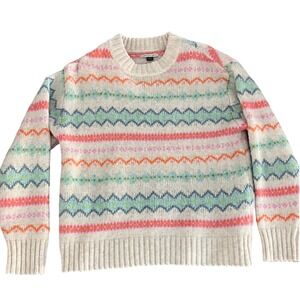 American Eagle Fair Isle Sweater Geometric Knit Pullover S Spring Easter Pastels
